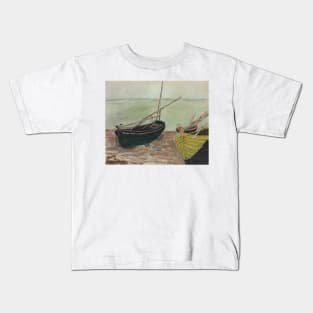 Etude de Bateaux Sur la Plage d'Etretat by Claude Monet Kids T-Shirt